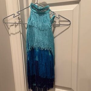 Weissman Teal and Blue Fringe Dance Costume